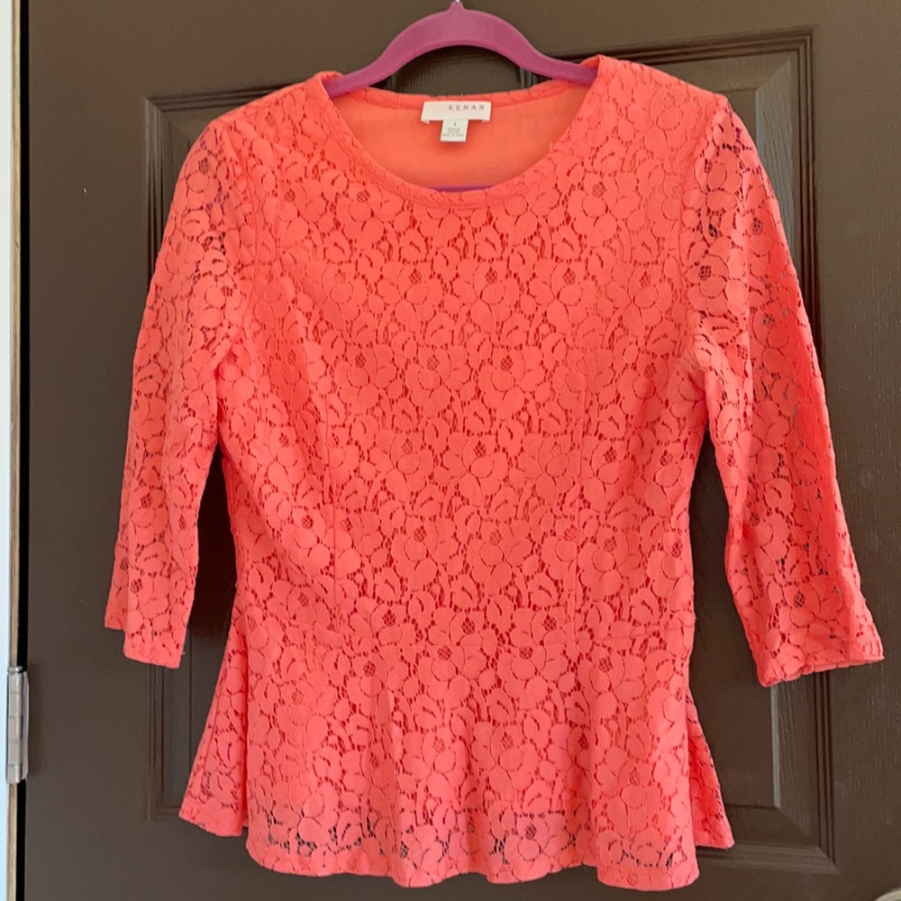 Kenar S pretty flowery blouse dark coral color
